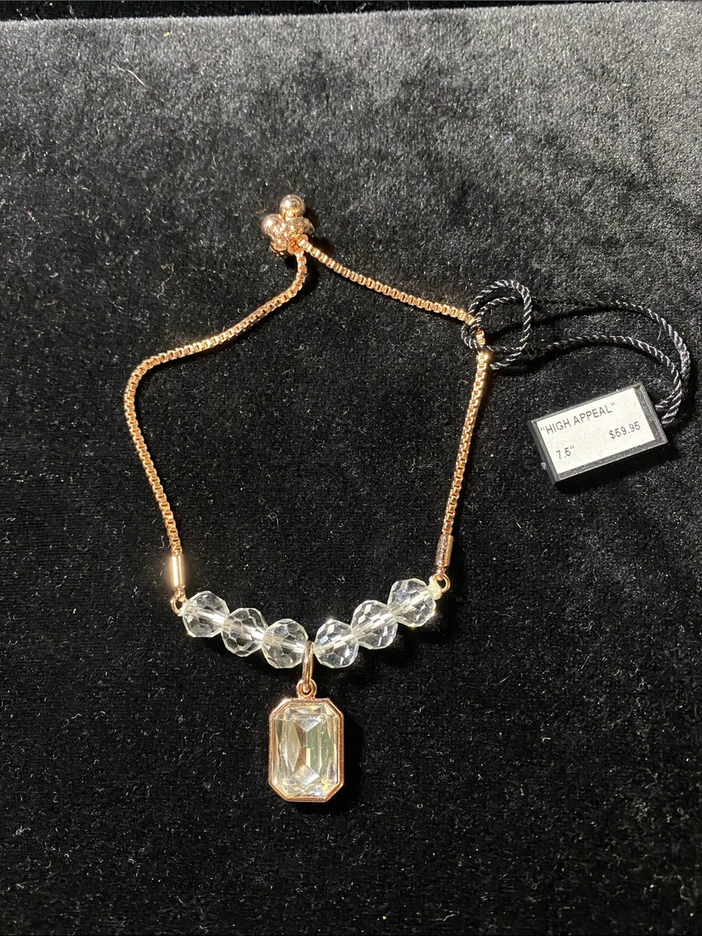 Fifth Ave Swarovski Crystal Rose gold Beads Slide Closure Evening Classic Gift